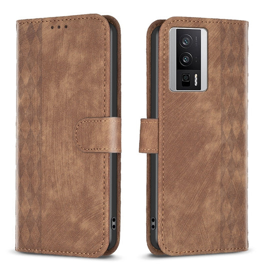 Xiaomi Redmi K60 Plaid Embossed Leather Phone Case – Premium Wallet Kickstand & Shock Absorption for Durable Protection