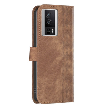 Xiaomi Redmi K60 Plaid Embossed Leather Phone Case – Premium Wallet Kickstand & Shock Absorption for Durable Protection