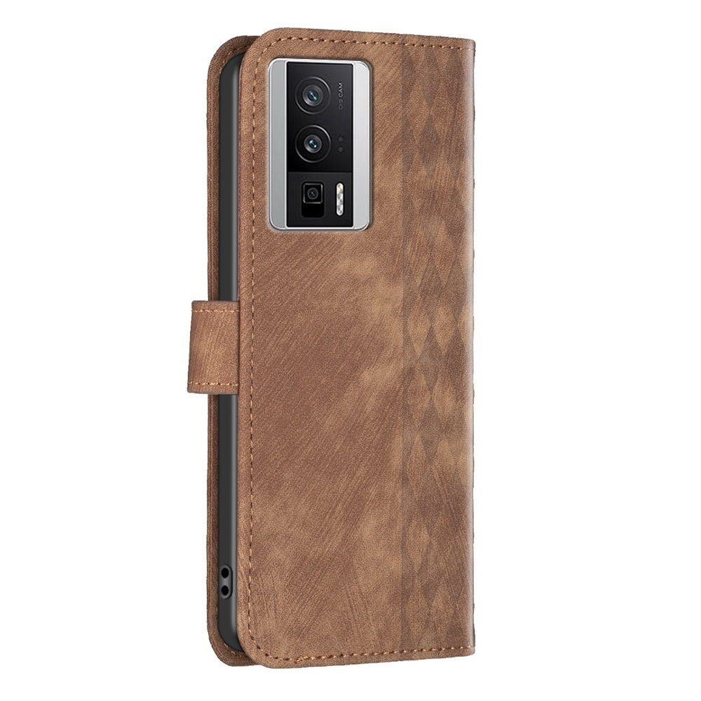 Xiaomi Redmi K60 Pro Plaid Embossed Leather Phone Case – Premium Wallet Kickstand & Shock Absorption for Durable Protection