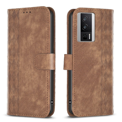 Xiaomi Redmi K60 Pro Plaid Embossed Leather Phone Case – Premium Wallet Kickstand & Shock Absorption for Durable Protection
