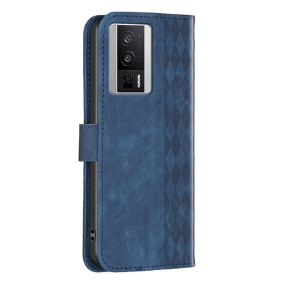 Xiaomi Redmi K60 Plaid Embossed Leather Phone Case – Premium Wallet Kickstand & Shock Absorption for Durable Protection