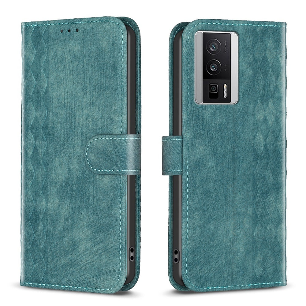 Xiaomi Redmi K60 Pro Plaid Embossed Leather Phone Case – Premium Wallet Kickstand & Shock Absorption for Durable Protection