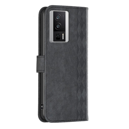 Xiaomi Redmi K60 Plaid Embossed Leather Phone Case – Premium Wallet Kickstand & Shock Absorption for Durable Protection
