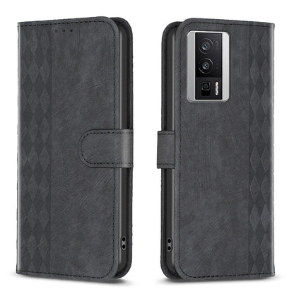 Xiaomi Redmi K60 Pro Plaid Embossed Leather Phone Case – Premium Wallet Kickstand & Shock Absorption for Durable Protection