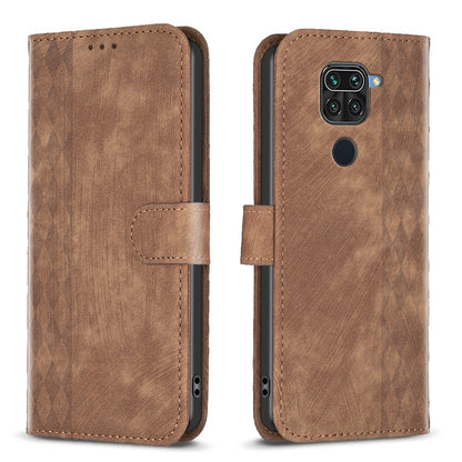 Xiaomi Redmi Note 9 Plaid Embossed Leather Phone Case – Premium Wallet Kickstand & Shock Absorption for Durable Protection