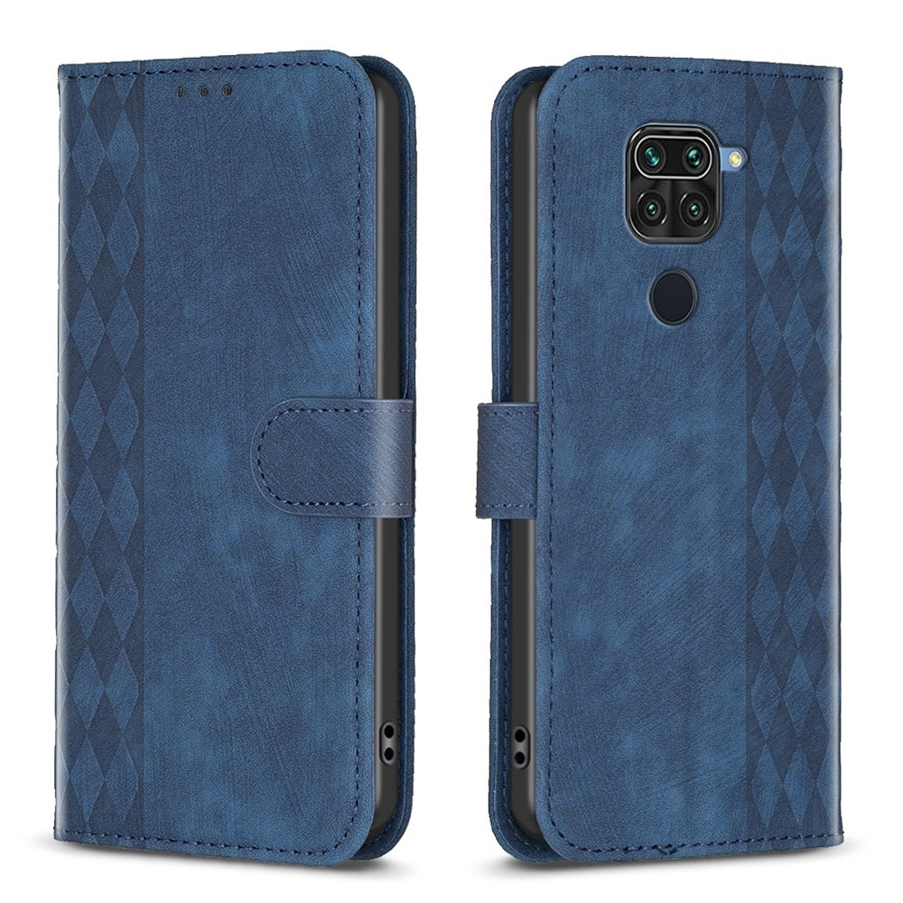 Xiaomi Redmi Note 9 Plaid Embossed Leather Phone Case – Premium Wallet Kickstand & Shock Absorption for Durable Protection