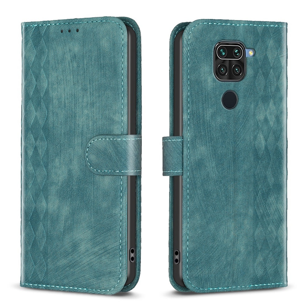 Xiaomi Redmi Note 9 Plaid Embossed Leather Phone Case – Premium Wallet Kickstand & Shock Absorption for Durable Protection