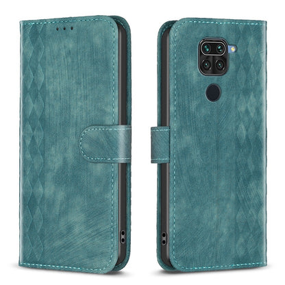 Xiaomi Redmi Note 9 Plaid Embossed Leather Phone Case – Premium Wallet Kickstand & Shock Absorption for Durable Protection
