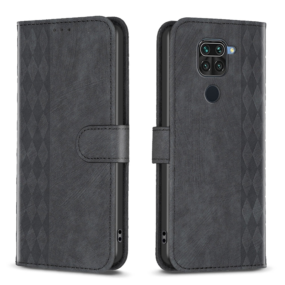 Xiaomi Redmi Note 9 Plaid Embossed Leather Phone Case – Premium Wallet Kickstand & Shock Absorption for Durable Protection