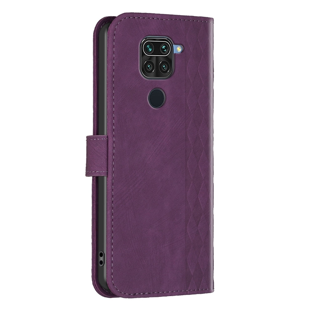 Xiaomi Redmi Note 9 Plaid Embossed Leather Phone Case – Premium Wallet Kickstand & Shock Absorption for Durable Protection