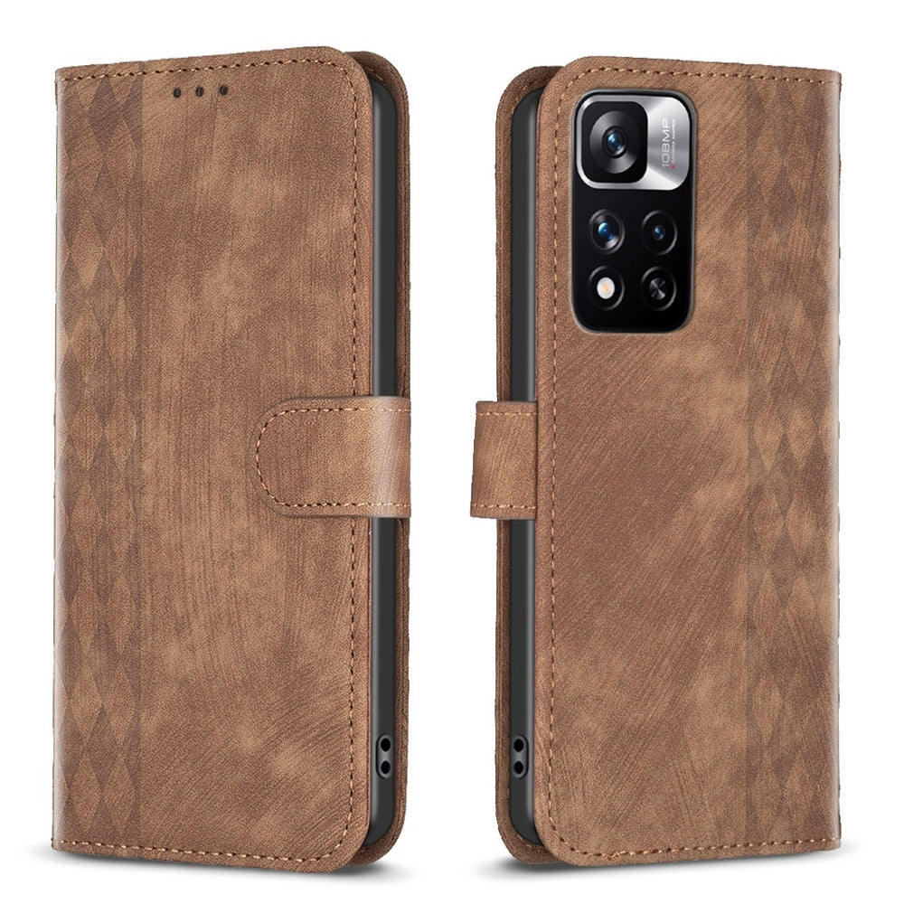 Xiaomi Redmi Note 11 Pro Plaid Embossed Leather Phone Case – Premium Wallet Kickstand & Shock Absorption for Durable Protection