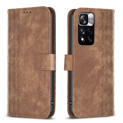 Xiaomi Redmi Note 11 Pro Plaid Embossed Leather Phone Case – Premium Wallet Kickstand & Shock Absorption for Durable Protection