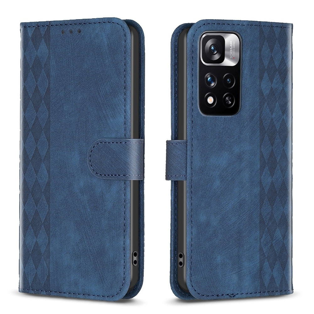 Xiaomi Redmi Note 11 Pro Plaid Embossed Leather Phone Case – Premium Wallet Kickstand & Shock Absorption for Durable Protection