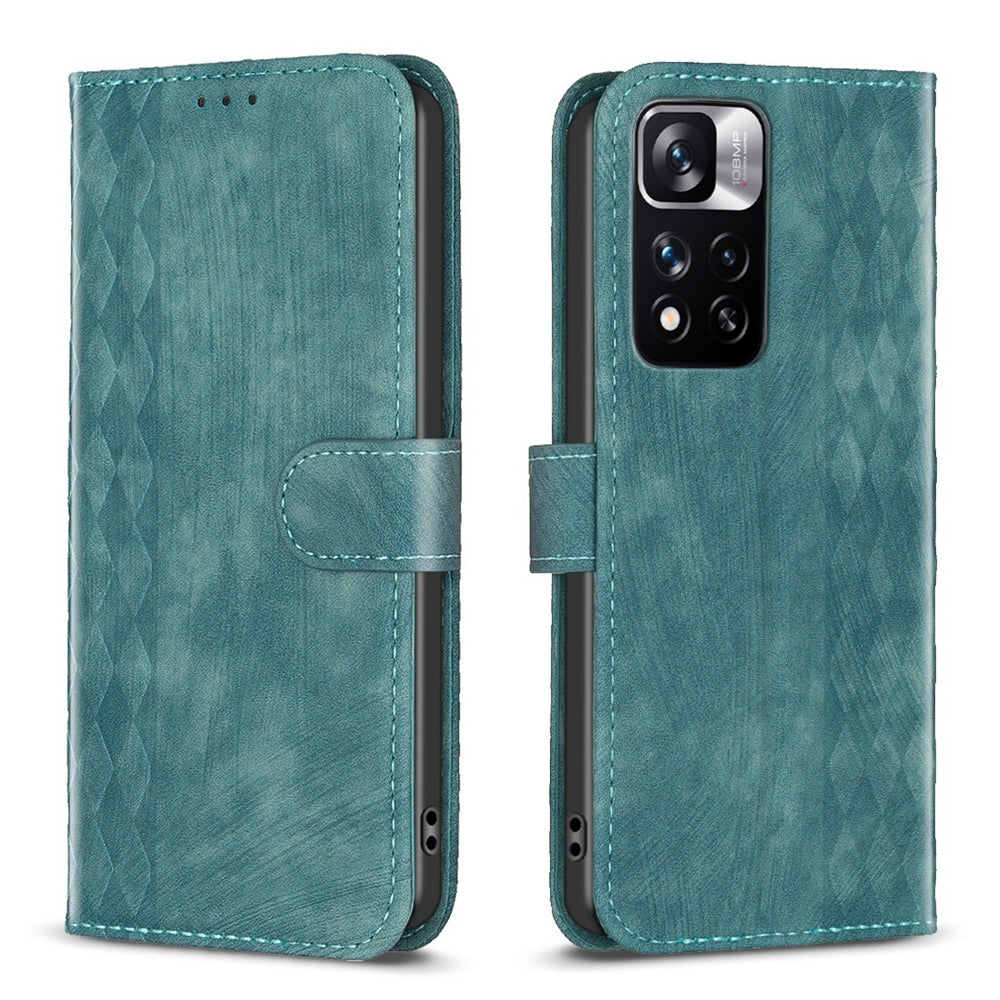 Xiaomi Redmi Note 11 Pro Plaid Embossed Leather Phone Case – Premium Wallet Kickstand & Shock Absorption for Durable Protection