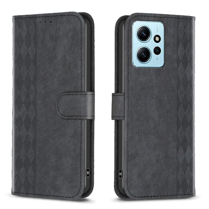 Xiaomi Redmi Note 12 4G Global Plaid Embossed Leather Phone Case – Premium Wallet Kickstand & Shock Absorption for Durable Protection