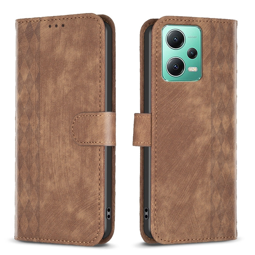 Xiaomi Redmi Note 12 5G Global Plaid Embossed Leather Phone Case – Premium Wallet Kickstand & Shock Absorption for Durable Protection
