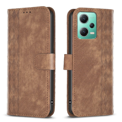 Xiaomi Redmi Note 12 5G Global Plaid Embossed Leather Phone Case – Premium Wallet Kickstand & Shock Absorption for Durable Protection