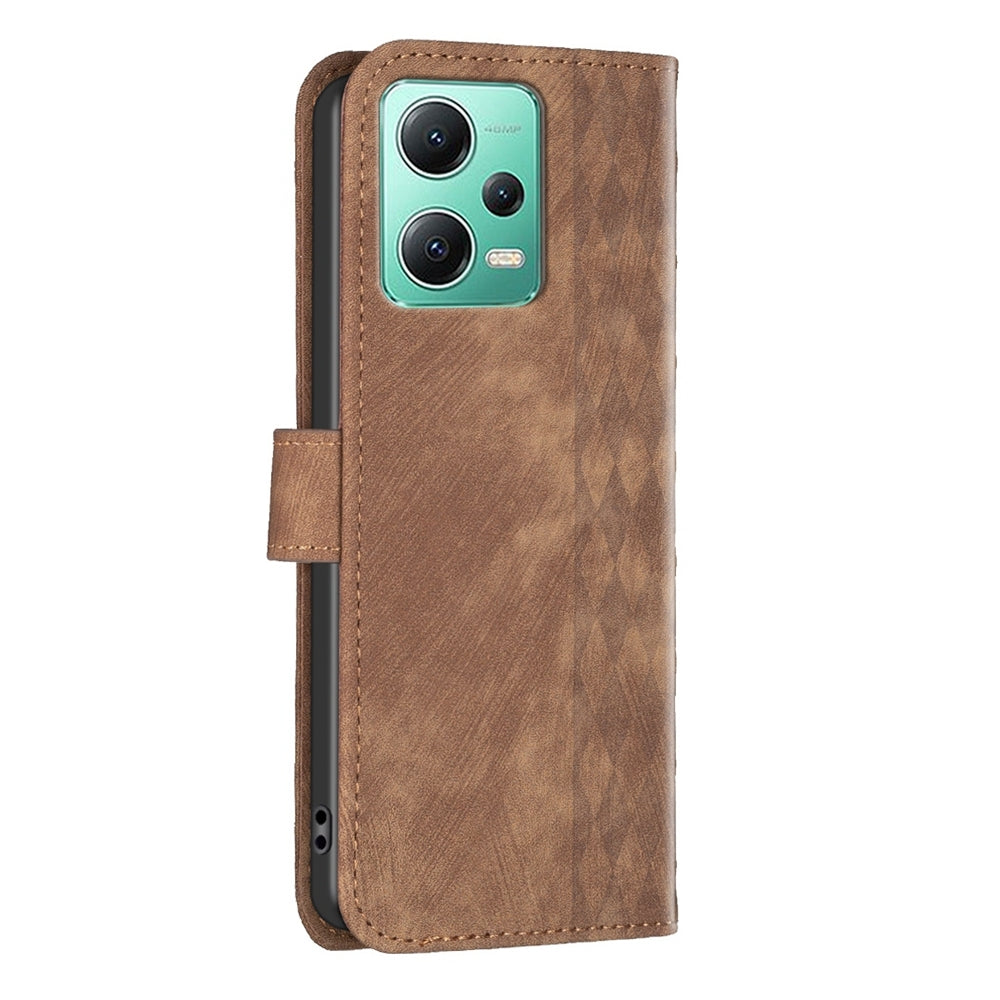 Xiaomi Redmi Note 12 5G Global Plaid Embossed Leather Phone Case – Premium Wallet Kickstand & Shock Absorption for Durable Protection