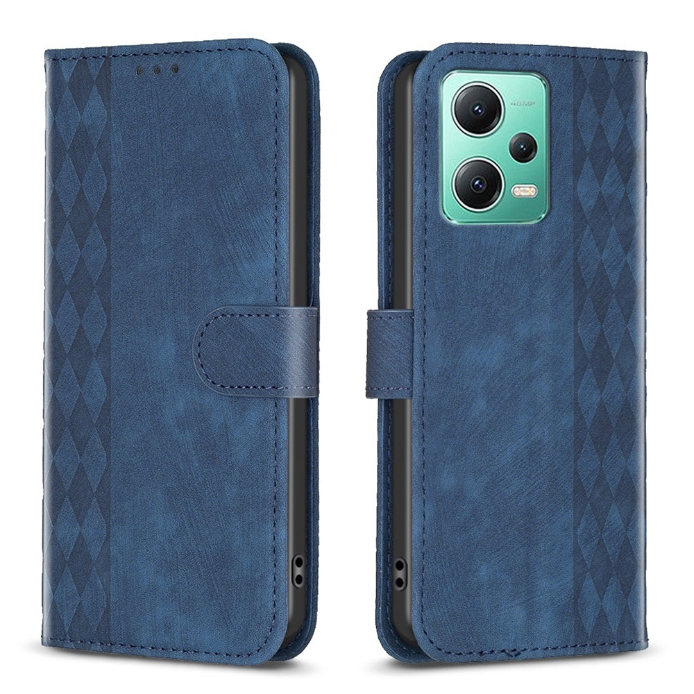 Xiaomi Redmi Note 12 5G Global Plaid Embossed Leather Phone Case – Premium Wallet Kickstand & Shock Absorption for Durable Protection