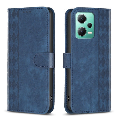 Xiaomi Redmi Note 12 5G Global Plaid Embossed Leather Phone Case – Premium Wallet Kickstand & Shock Absorption for Durable Protection