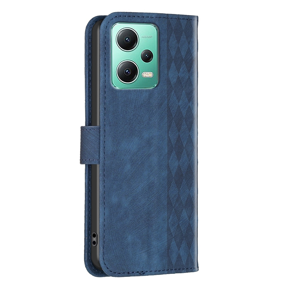 Xiaomi Redmi Note 12 5G Global Plaid Embossed Leather Phone Case – Premium Wallet Kickstand & Shock Absorption for Durable Protection