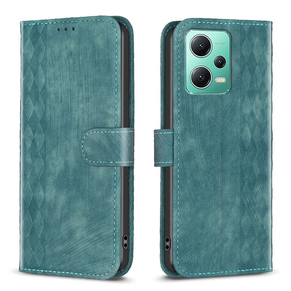 Xiaomi Redmi Note 12 5G Global Plaid Embossed Leather Phone Case – Premium Wallet Kickstand & Shock Absorption for Durable Protection