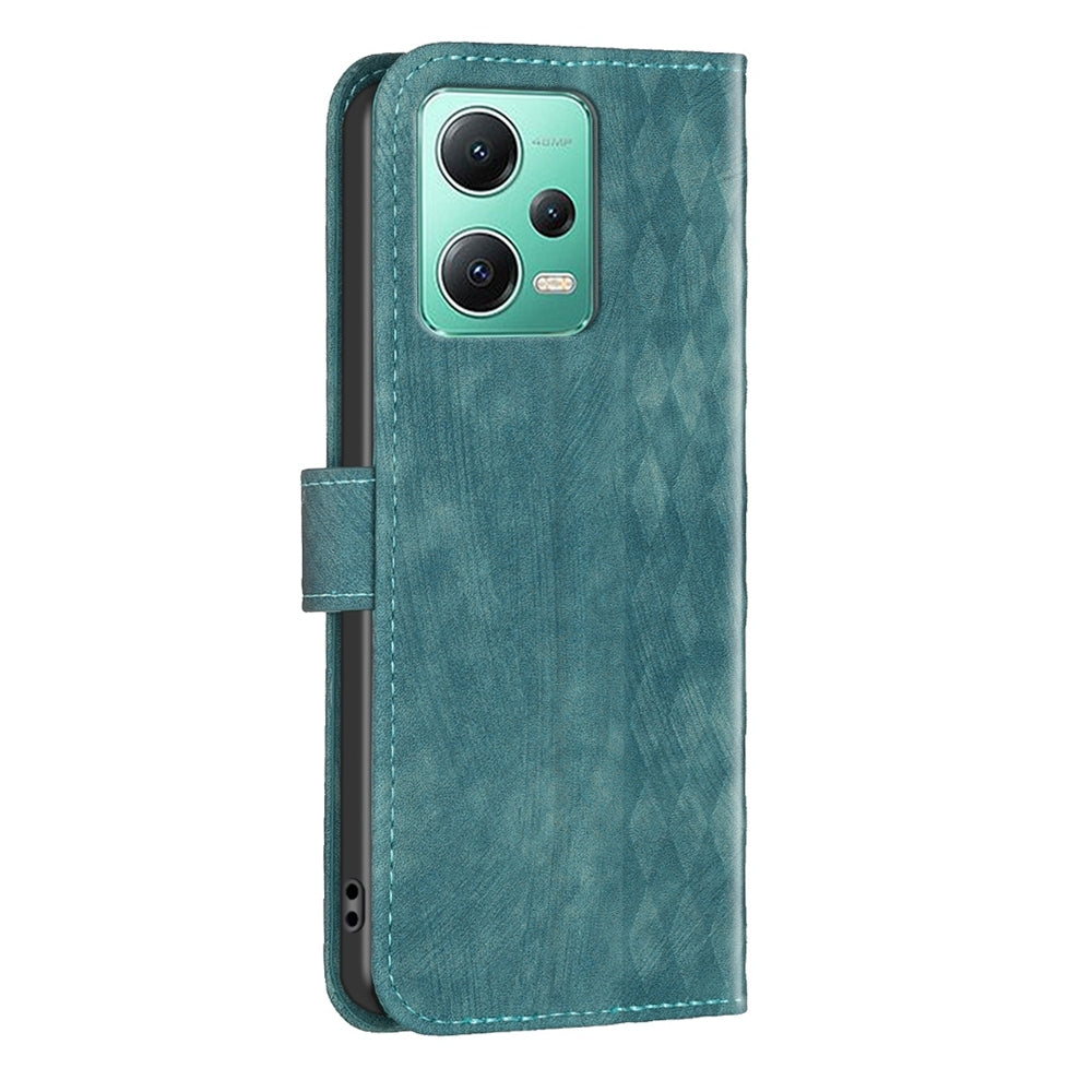 Xiaomi Redmi Note 12 5G Global Plaid Embossed Leather Phone Case – Premium Wallet Kickstand & Shock Absorption for Durable Protection