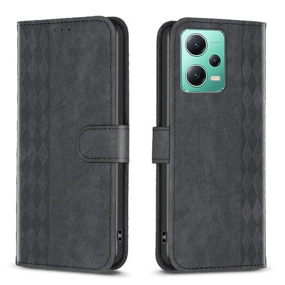Xiaomi Redmi Note 12 5G Global Plaid Embossed Leather Phone Case – Premium Wallet Kickstand & Shock Absorption for Durable Protection
