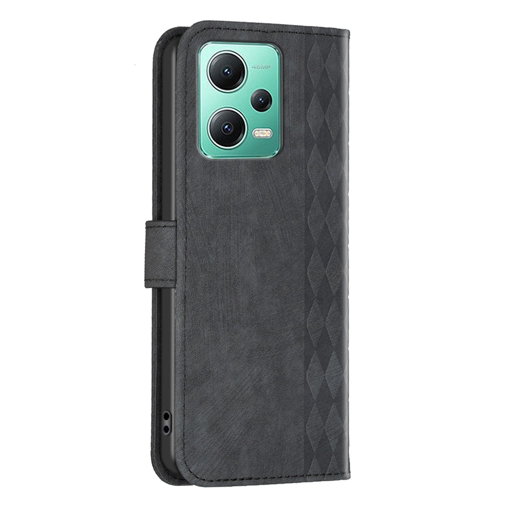 Xiaomi Redmi Note 12 5G Global Plaid Embossed Leather Phone Case – Premium Wallet Kickstand & Shock Absorption for Durable Protection