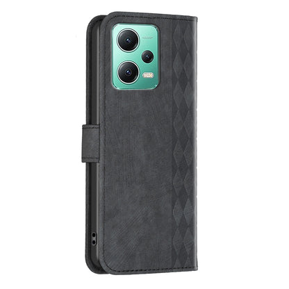 Xiaomi Redmi Note 12 5G Global Plaid Embossed Leather Phone Case – Premium Wallet Kickstand & Shock Absorption for Durable Protection