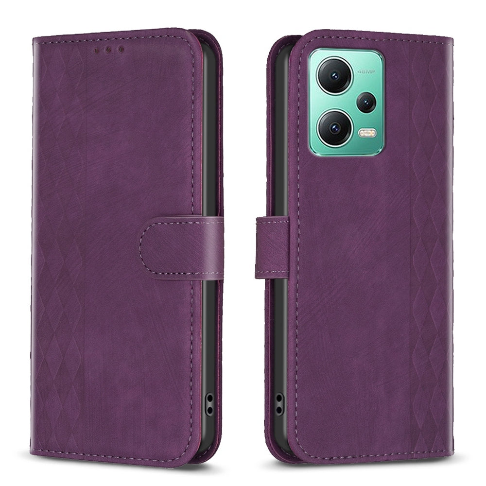 Xiaomi Redmi Note 12 5G Global Plaid Embossed Leather Phone Case – Premium Wallet Kickstand & Shock Absorption for Durable Protection