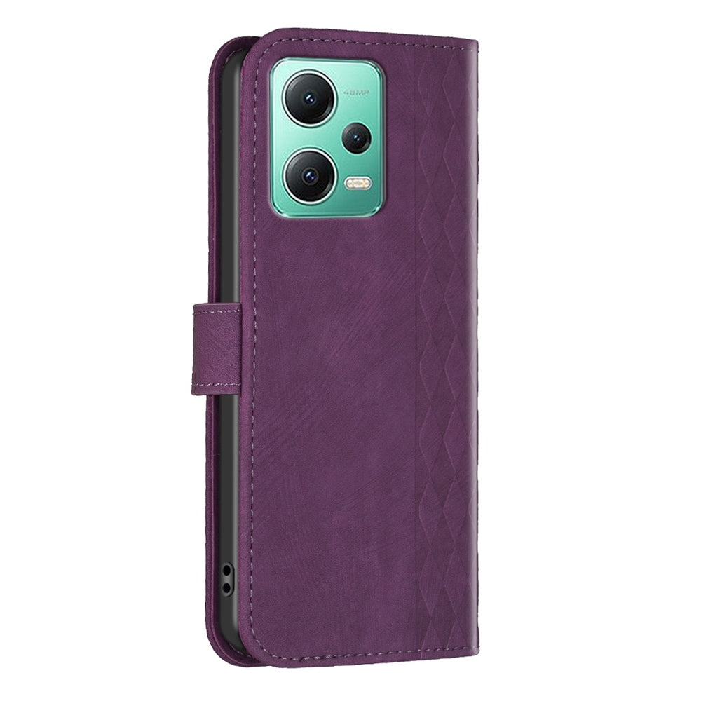 Xiaomi Redmi Note 12 5G Global Plaid Embossed Leather Phone Case – Premium Wallet Kickstand & Shock Absorption for Durable Protection
