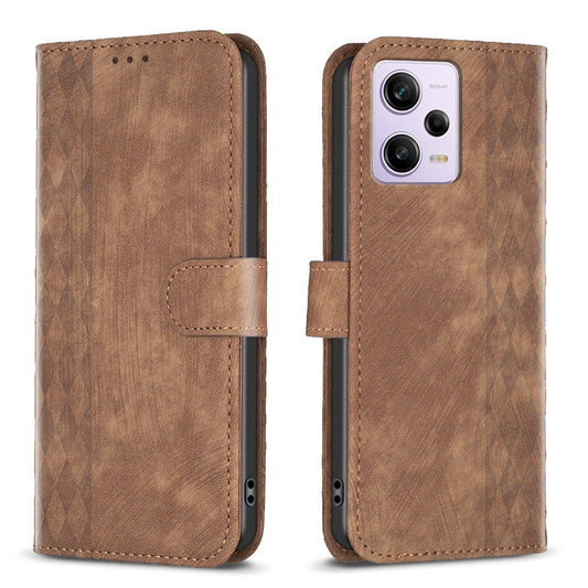 Xiaomi Redmi Note 12 Pro Global Plaid Embossed Leather Phone Case – Premium Wallet Kickstand & Shock Absorption for Durable Protection