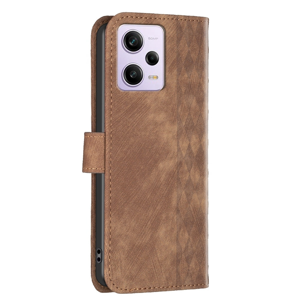 Xiaomi Redmi Note 12 Pro Global Plaid Embossed Leather Phone Case – Premium Wallet Kickstand & Shock Absorption for Durable Protection