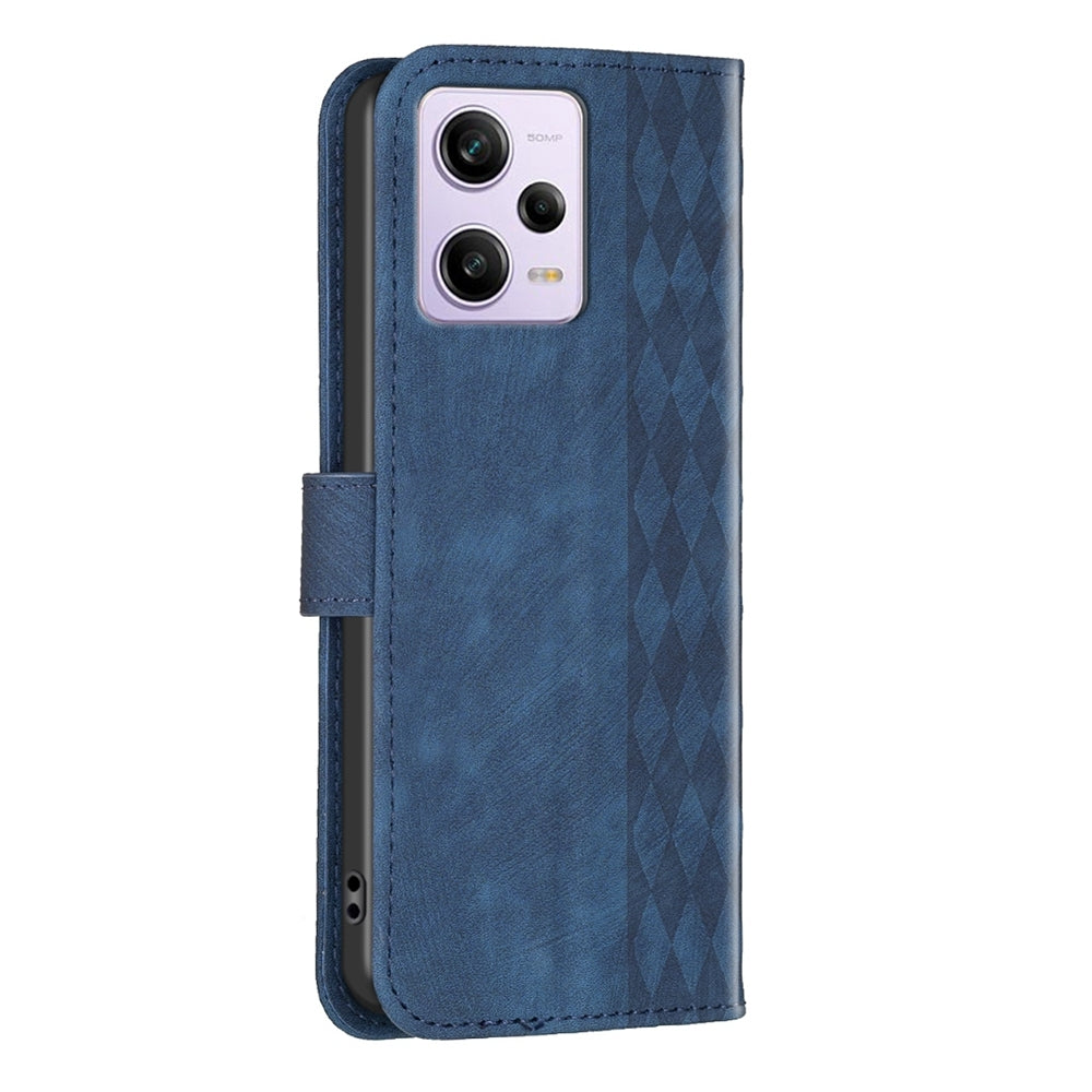 Xiaomi Redmi Note 12 Pro Global Plaid Embossed Leather Phone Case – Premium Wallet Kickstand & Shock Absorption for Durable Protection