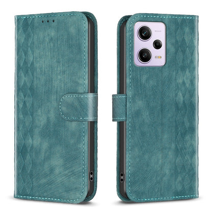 Xiaomi Redmi Note 12 Pro Global Plaid Embossed Leather Phone Case – Premium Wallet Kickstand & Shock Absorption for Durable Protection