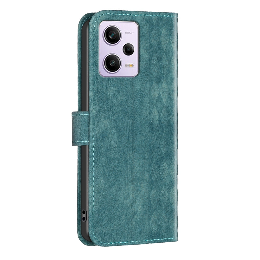 Xiaomi Redmi Note 12 Pro Global Plaid Embossed Leather Phone Case – Premium Wallet Kickstand & Shock Absorption for Durable Protection