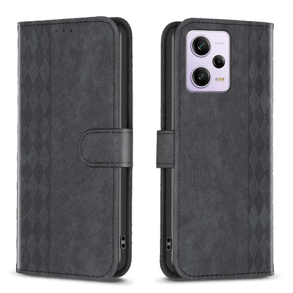 Xiaomi Redmi Note 12 Pro Global Plaid Embossed Leather Phone Case – Premium Wallet Kickstand & Shock Absorption for Durable Protection
