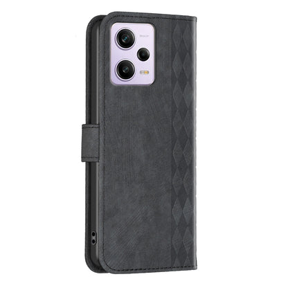 Xiaomi Redmi Note 12 Pro Global Plaid Embossed Leather Phone Case – Premium Wallet Kickstand & Shock Absorption for Durable Protection