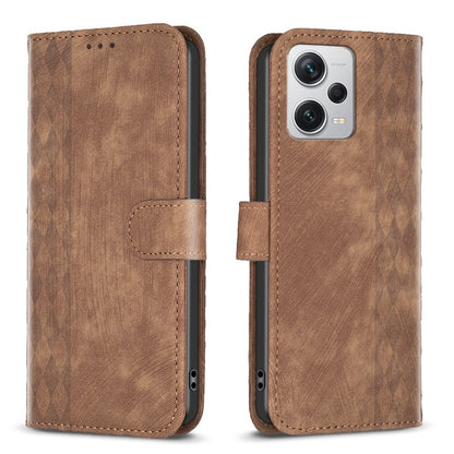 Xiaomi Redmi Note 12 Pro+ Global Plaid Embossed Leather Phone Case – Premium Wallet Kickstand & Shock Absorption for Durable Protection