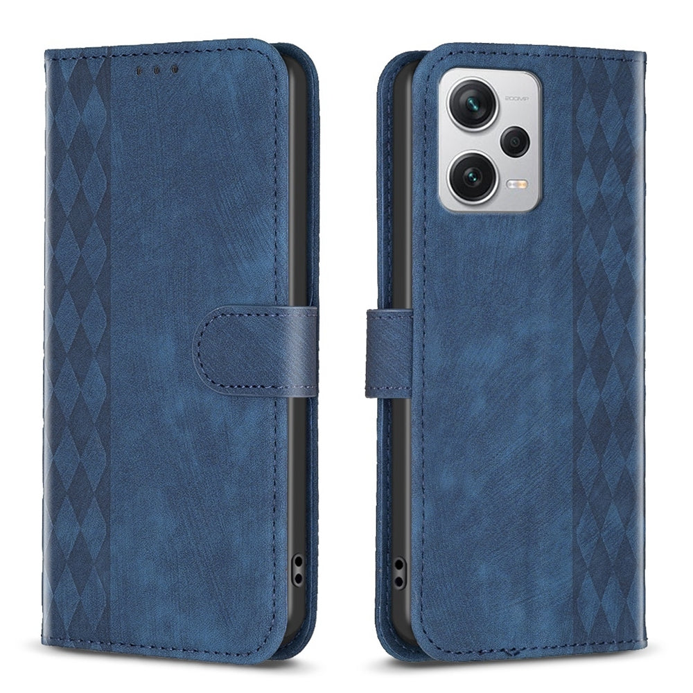 Xiaomi Redmi Note 12 Pro+ Global Plaid Embossed Leather Phone Case – Premium Wallet Kickstand & Shock Absorption for Durable Protection