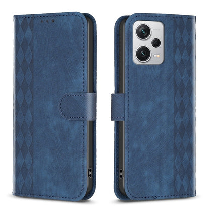 Xiaomi Redmi Note 12 Pro+ Global Plaid Embossed Leather Phone Case – Premium Wallet Kickstand & Shock Absorption for Durable Protection