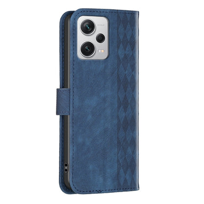 Xiaomi Redmi Note 12 Pro+ Global Plaid Embossed Leather Phone Case – Premium Wallet Kickstand & Shock Absorption for Durable Protection