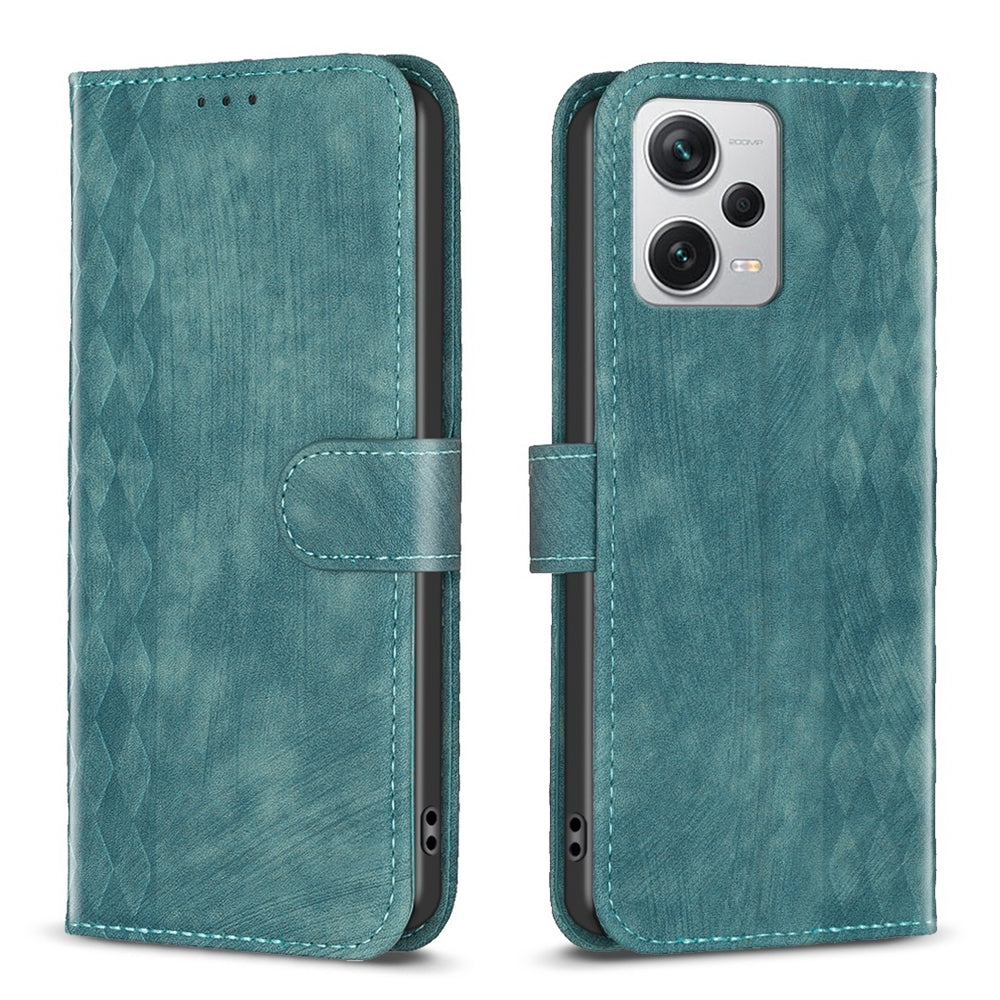 Xiaomi Redmi Note 12 Pro+ Global Plaid Embossed Leather Phone Case – Premium Wallet Kickstand & Shock Absorption for Durable Protection