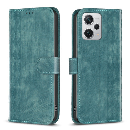 Xiaomi Redmi Note 12 Pro+ Global Plaid Embossed Leather Phone Case – Premium Wallet Kickstand & Shock Absorption for Durable Protection