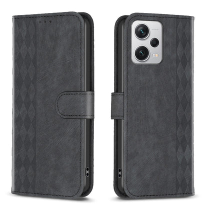 Xiaomi Redmi Note 12 Pro+ Global Plaid Embossed Leather Phone Case – Premium Wallet Kickstand & Shock Absorption for Durable Protection