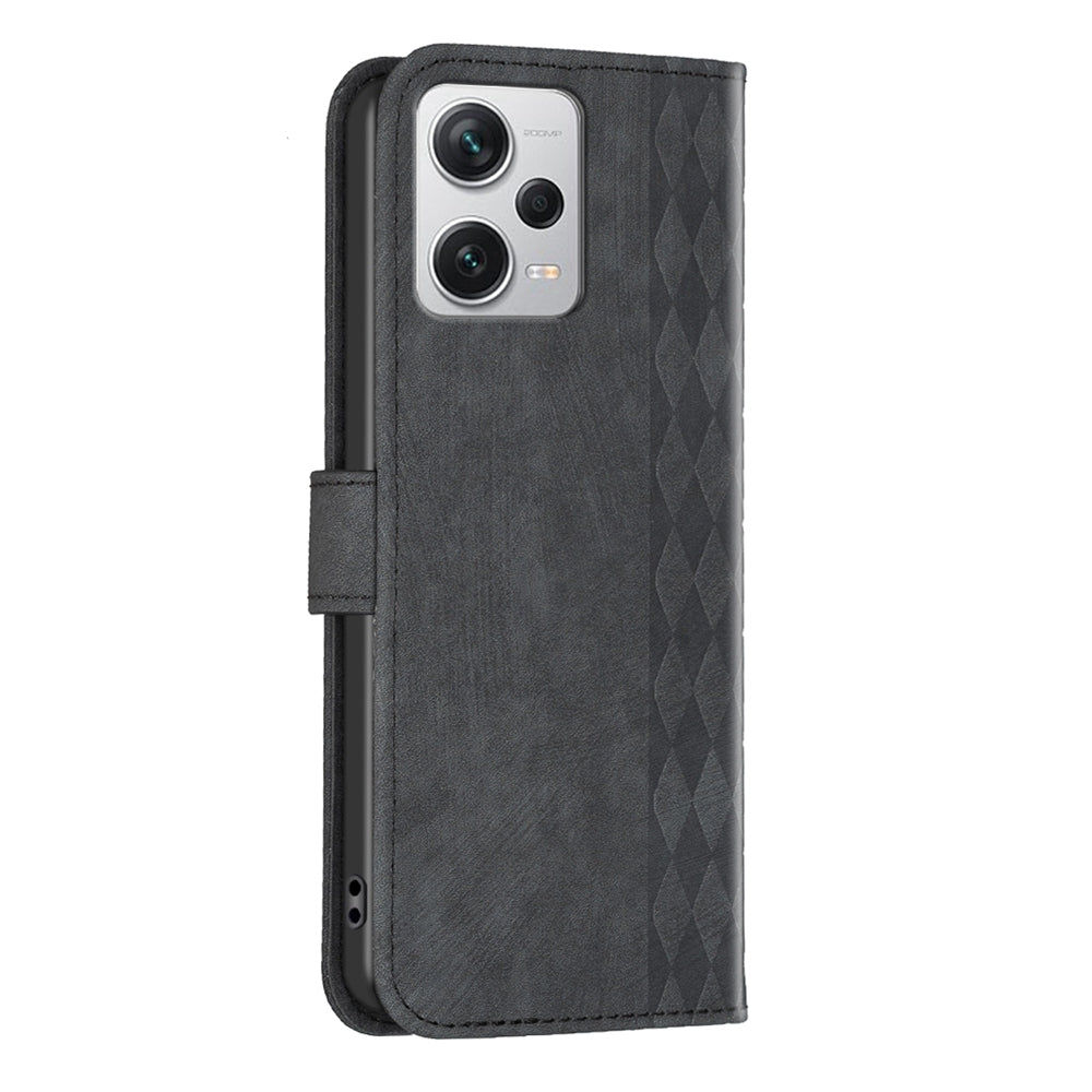 Xiaomi Redmi Note 12 Pro+ Global Plaid Embossed Leather Phone Case – Premium Wallet Kickstand & Shock Absorption for Durable Protection