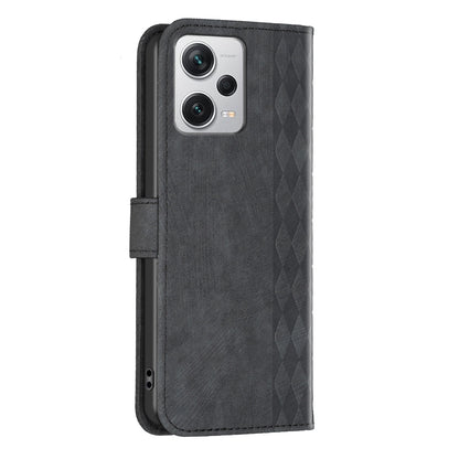 Xiaomi Redmi Note 12 Pro+ Global Plaid Embossed Leather Phone Case – Premium Wallet Kickstand & Shock Absorption for Durable Protection