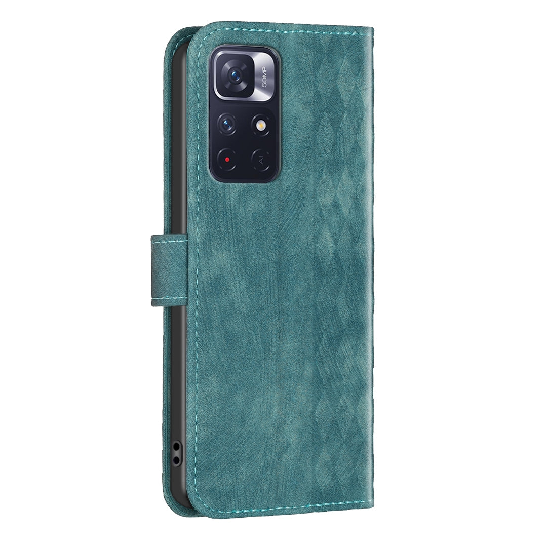 Xiaomi Redmi Note 12S 4G Plaid Embossed Leather Phone Case – Premium Wallet Kickstand & Shock Absorption for Durable Protection
