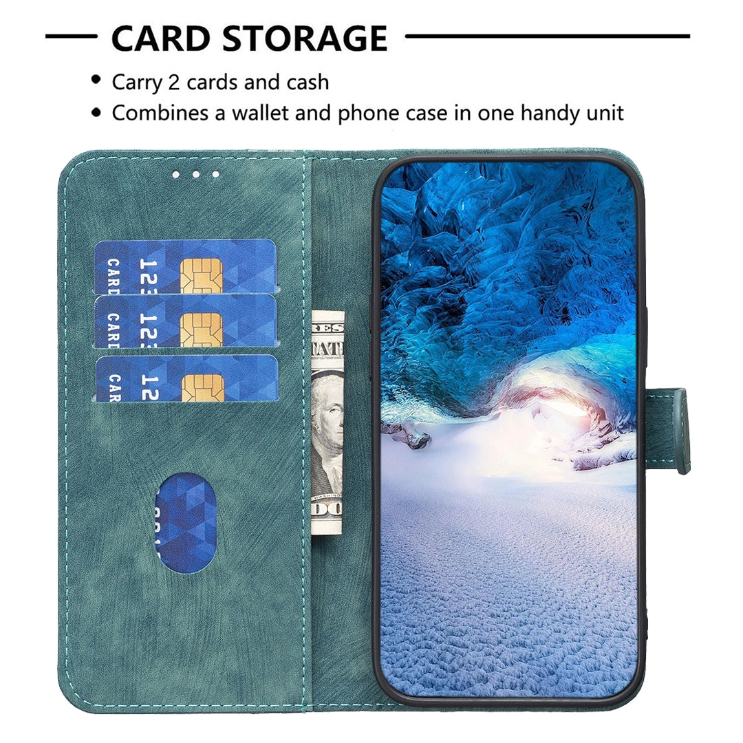 Xiaomi Redmi Note 12S 4G Plaid Embossed Leather Phone Case – Premium Wallet Kickstand & Shock Absorption for Durable Protection